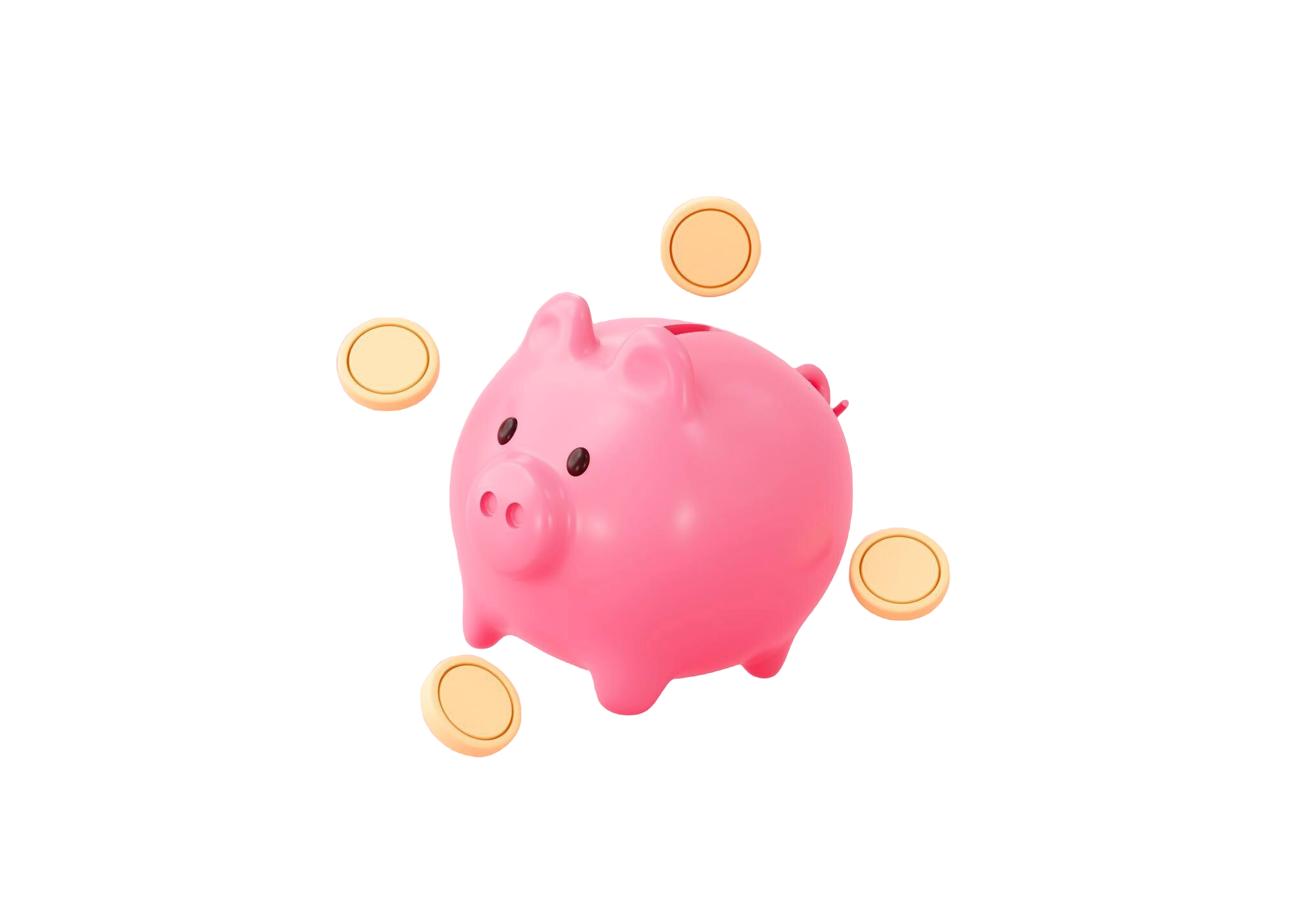 Cofrinho PiggyWise: porquinho rosa 3D cercado de moedas douradas